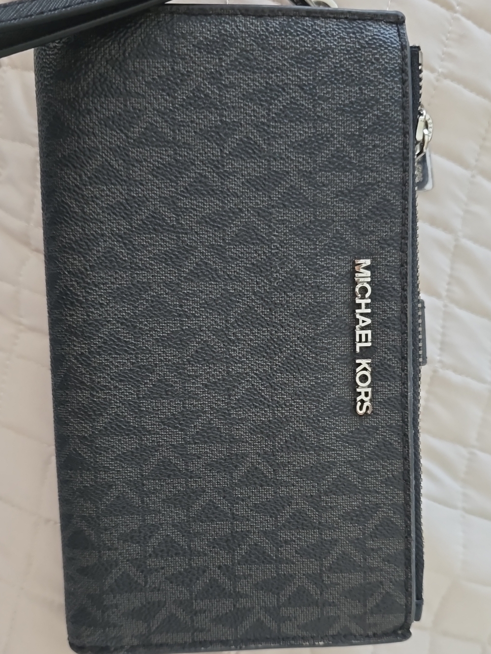 Michael Kors Black MK Logo Zip Wallet with Silver Hardware